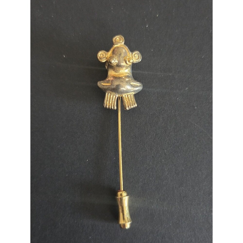 Vintage Vermeil Whimsical "Frog/Imp" Stick Pin - Pre-Columbian Style Pin 925